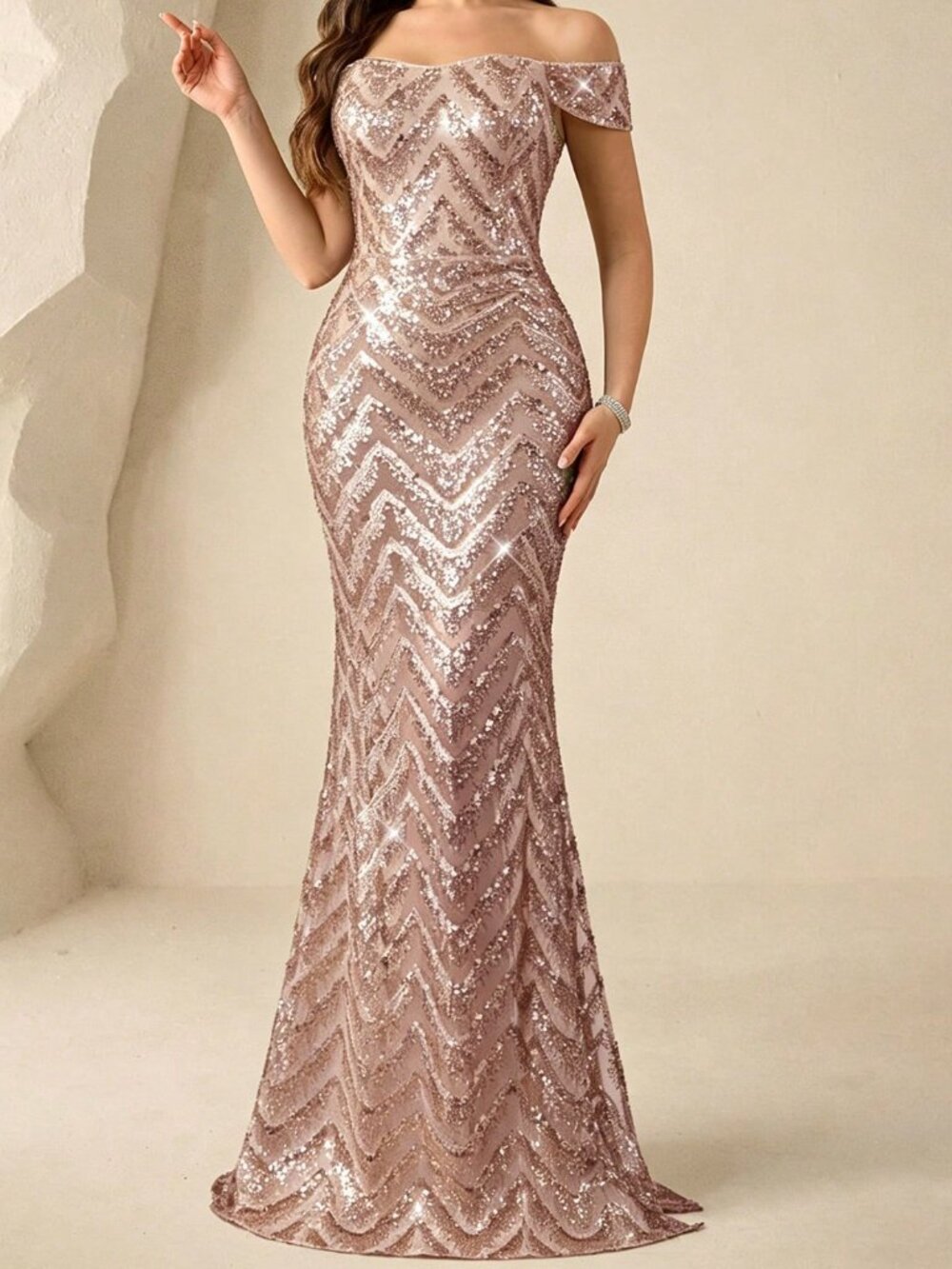 Rose Gold Party Women's Slim Fit High Waist Long Pencil Dress